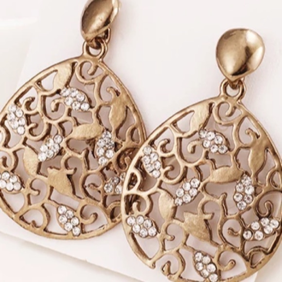 NEW💙💎GOLDEN💛BRONZE FILIGREE LEAF💛TEARDROPS💎💙 - Picture 3 of 4